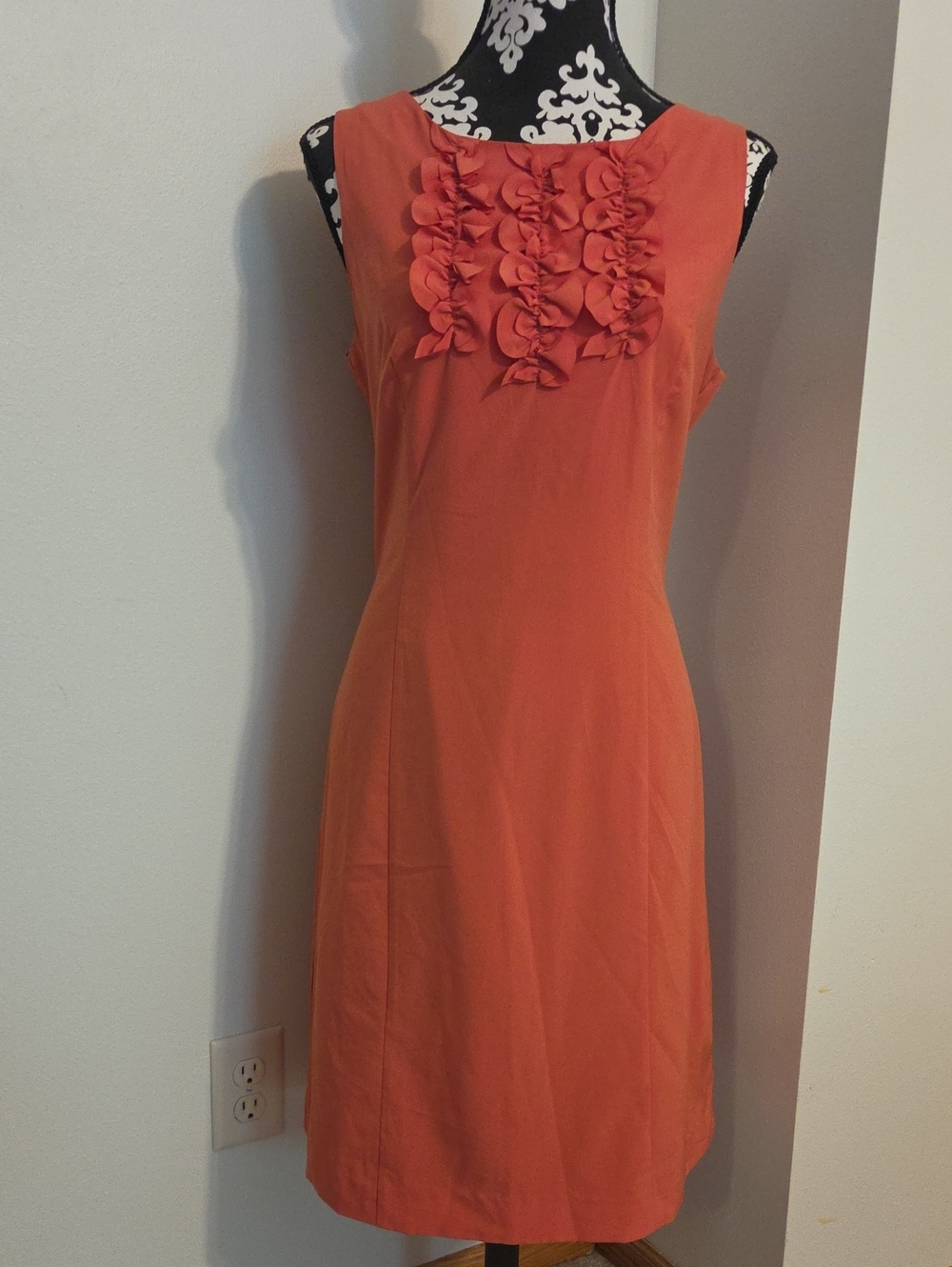 Coldwater Creek Orange Sleeveless Midi Dress with Front Ruffle Detail